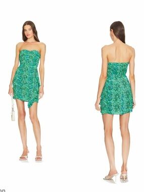 Rhode Green Printed Mini Dress Draped Strapless Dress  Size 4 NWT